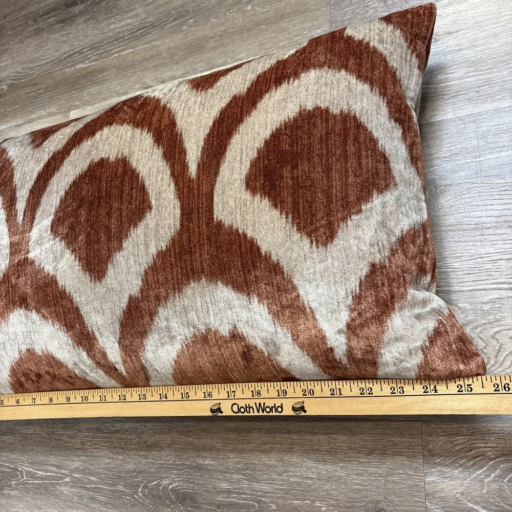 Pottery Barn Carmelia Velvet Rust Ivory Ikat Lumbar Pillow & Down Insert 16X26